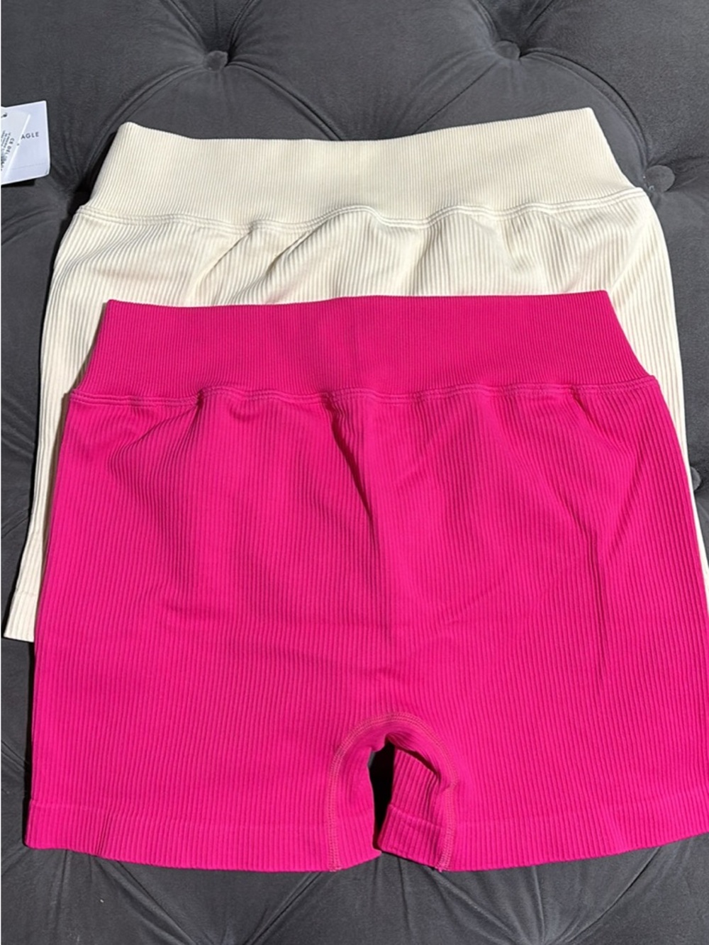 Ribbed High-Waist Bike Shorts in Hot Pink & Cream